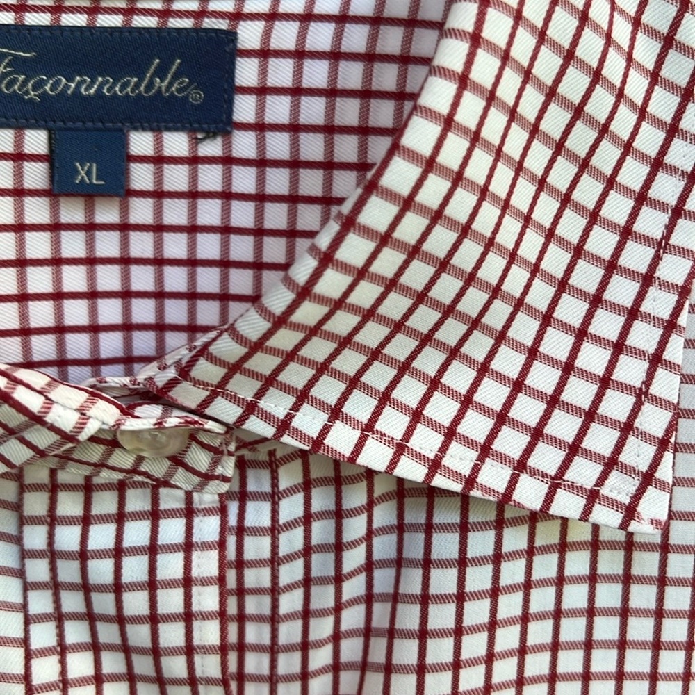 Faconnable Burgundy and White Checked Shirt Size XL - Picture 5 of 5
